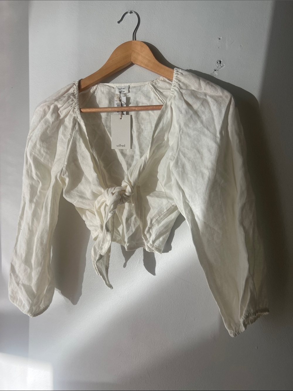 Women's White Tie-Front Blouse - Picture 6 of 9